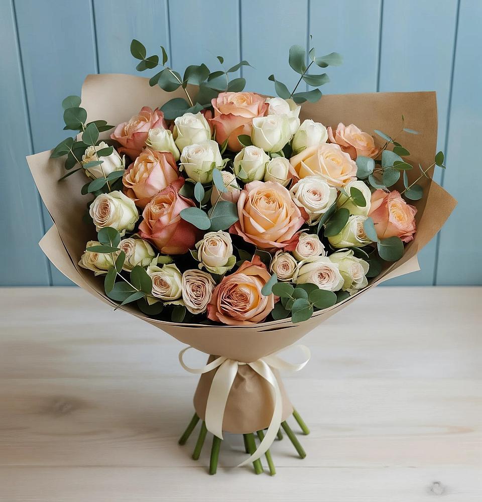 Букет цветов из: Альстромерии и Розы в Усады