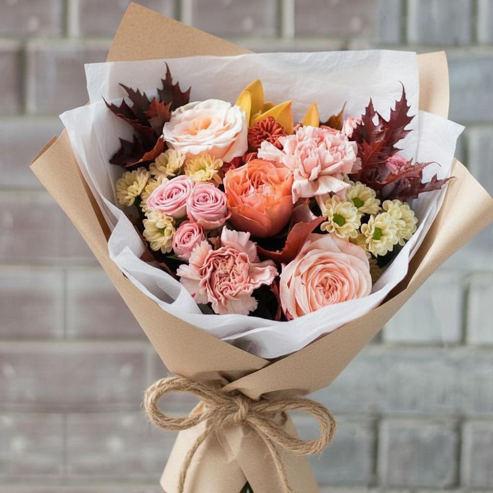 Букет цветов из: Гвоздики, Хризантемы и Розы в Усады