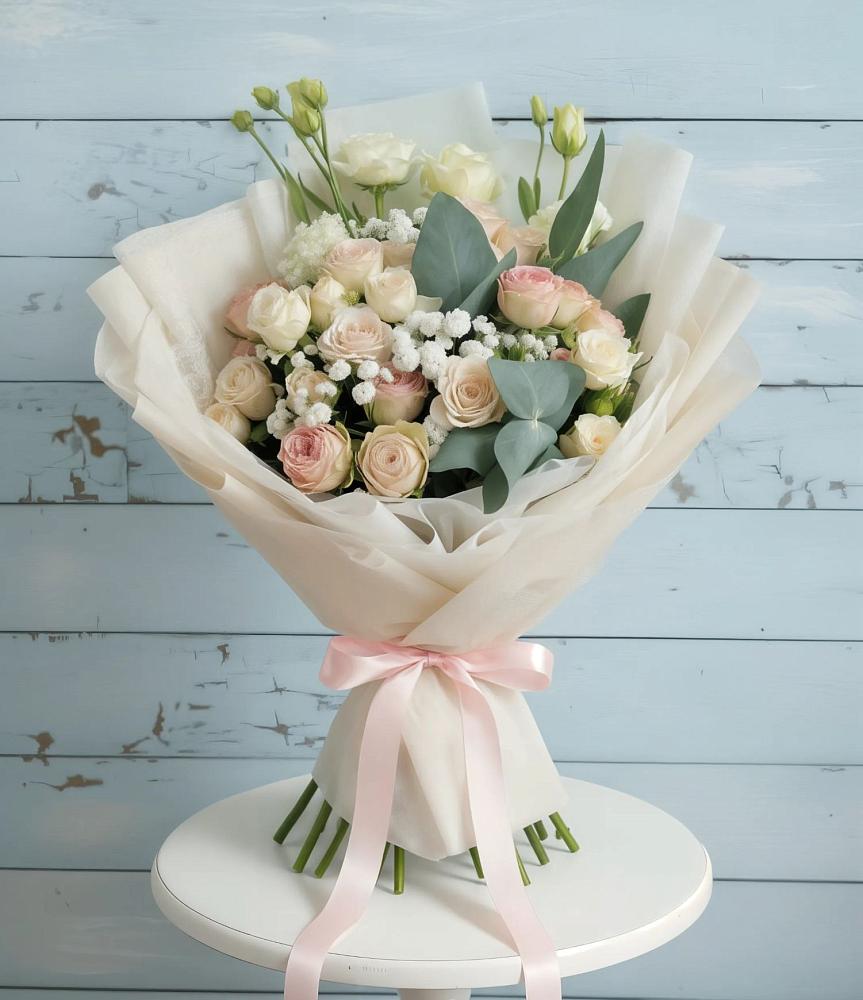 Букет цветов из: Розы и Лизиантусы в Усады