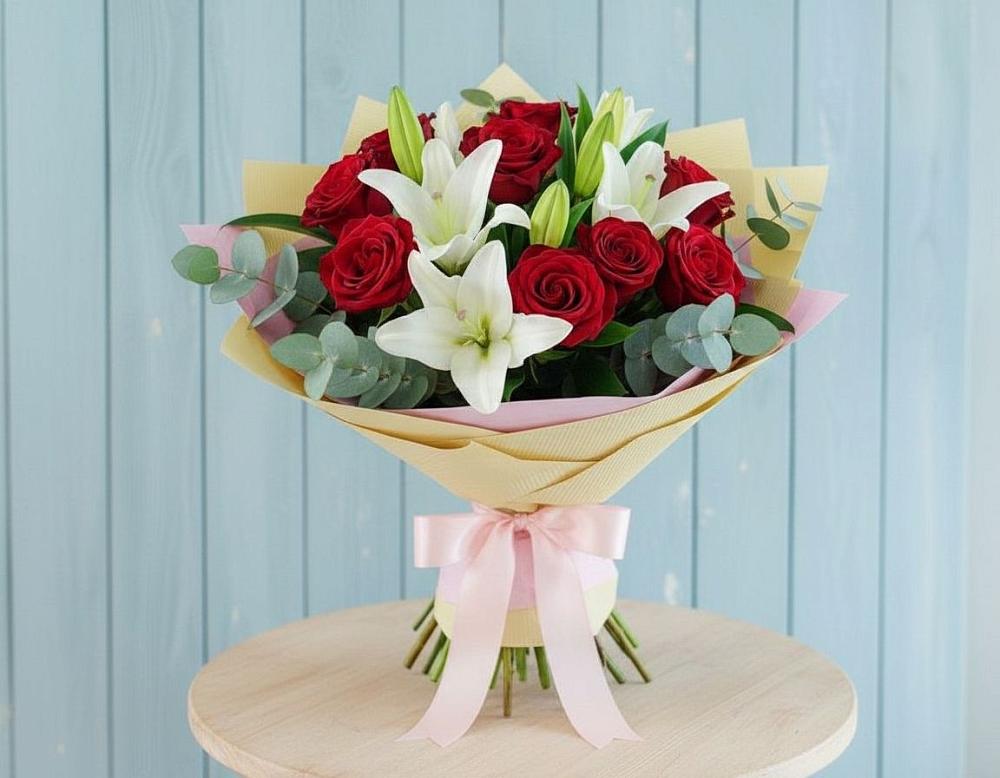 Букет цветов из: Лилии и Розы в Усады